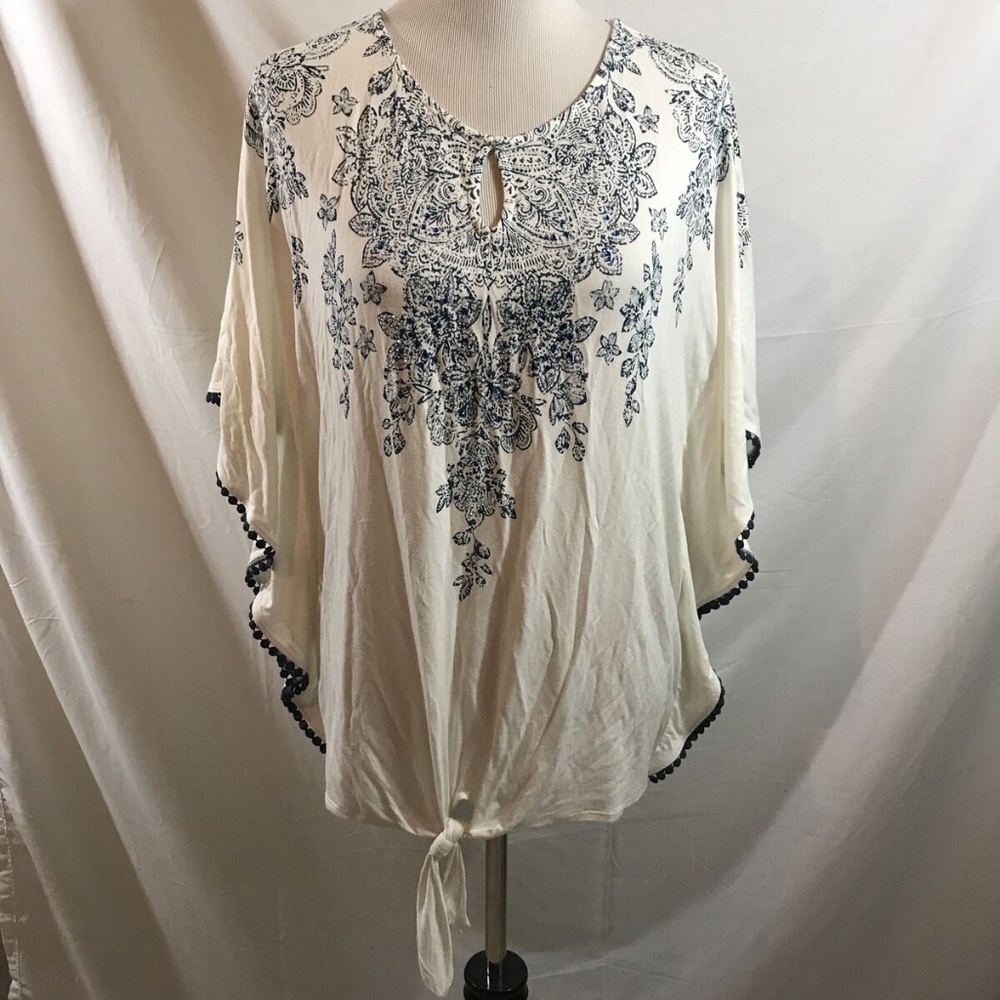 Christopher & Banks white top with blue flowers &